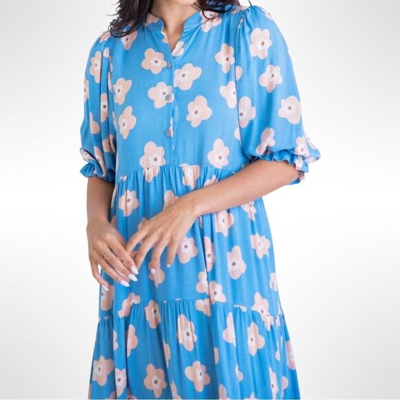 Karlie Tiered Floral Midi Dress in Blue | Small - Picture 4 of 10
